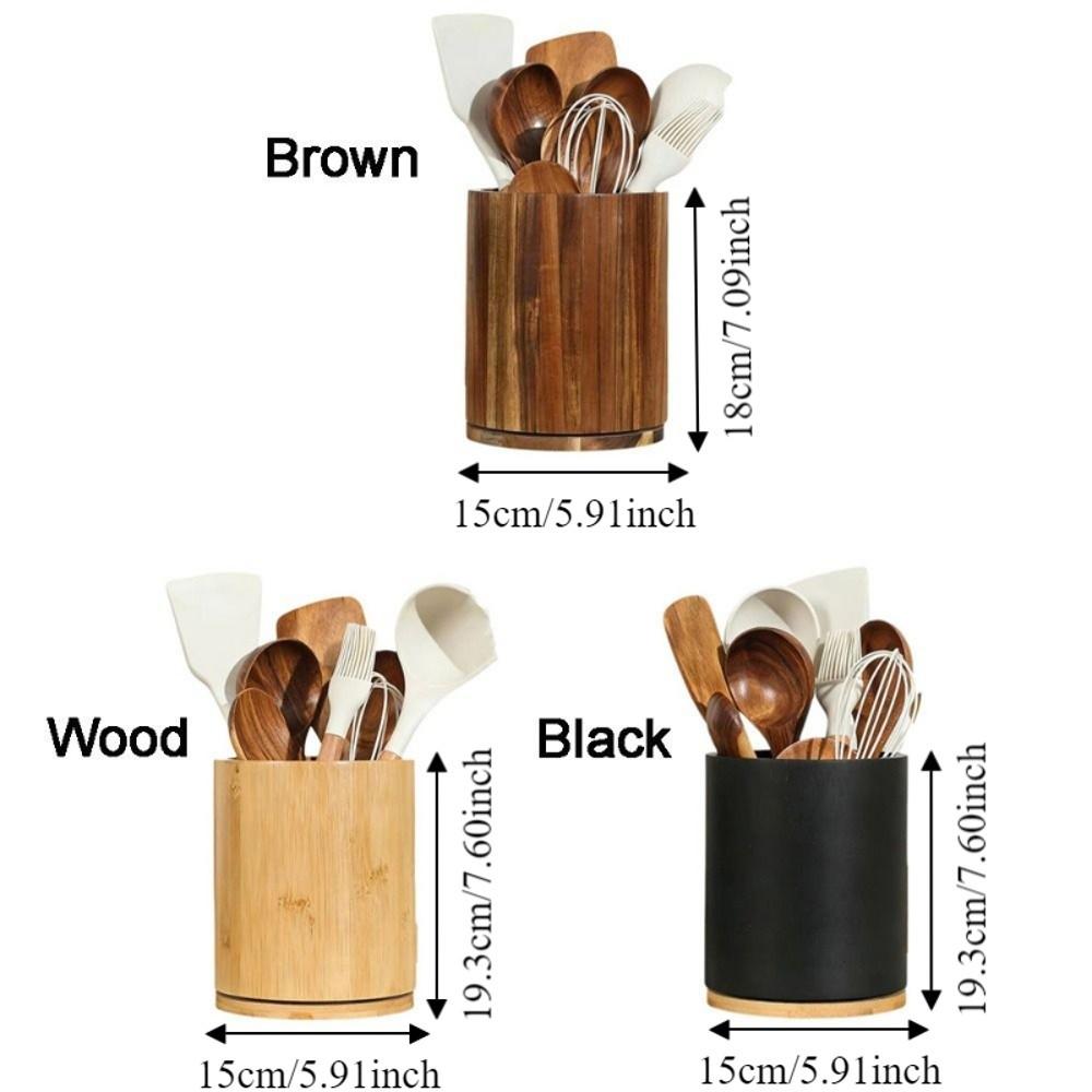 Wooden Kitchen Utensil Holder Farmhouse Style 360° Rotating Cutlery Storage Rack Large Capacity Chopstick Cage Kitchen Counter