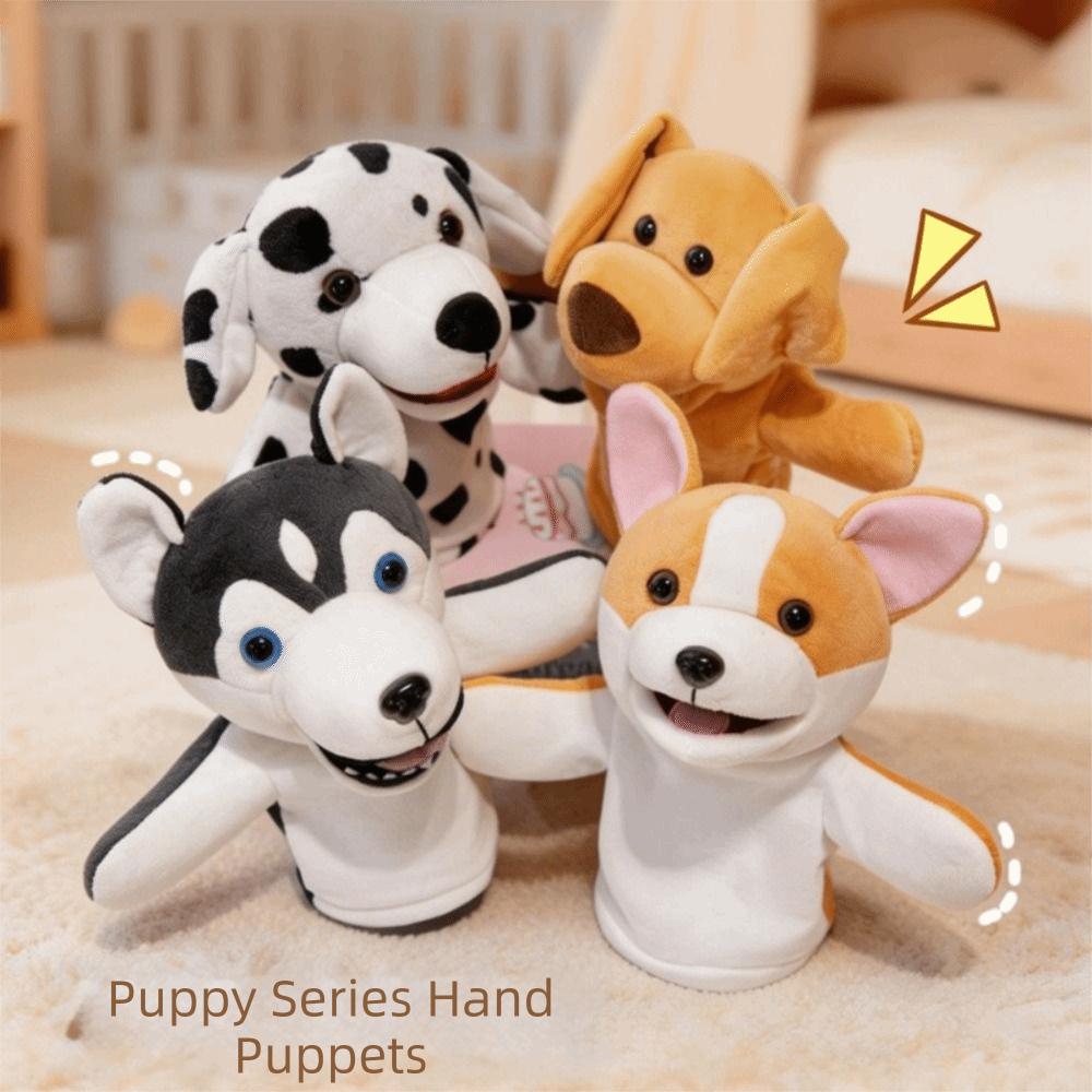 Simulation Little Yellow Dog Hand Puppet Soft Stuffed Plush Dalmatian Toys  Parent-child