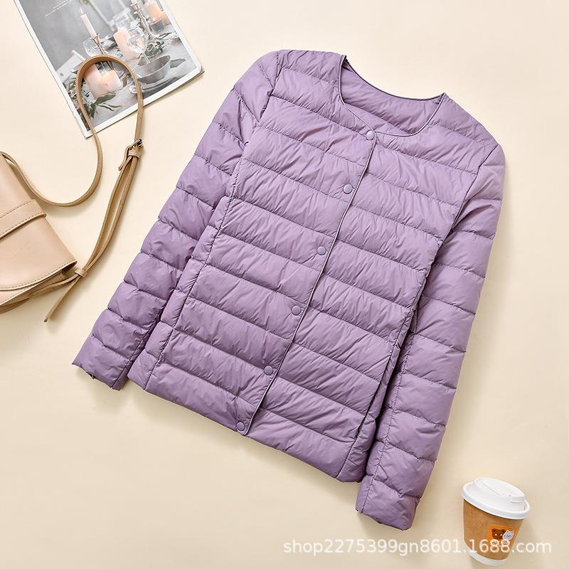 New light and thin down jacket women's round neck warm liner short large size jacket autumn and winter women's clothing collarless