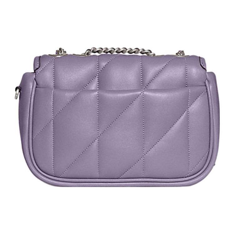Coach Pillow 20 Solid Color Silver Lock Quilted Flap Leather Crossbody Shoulder Bag Women Bags Purple CA086-LHVHM