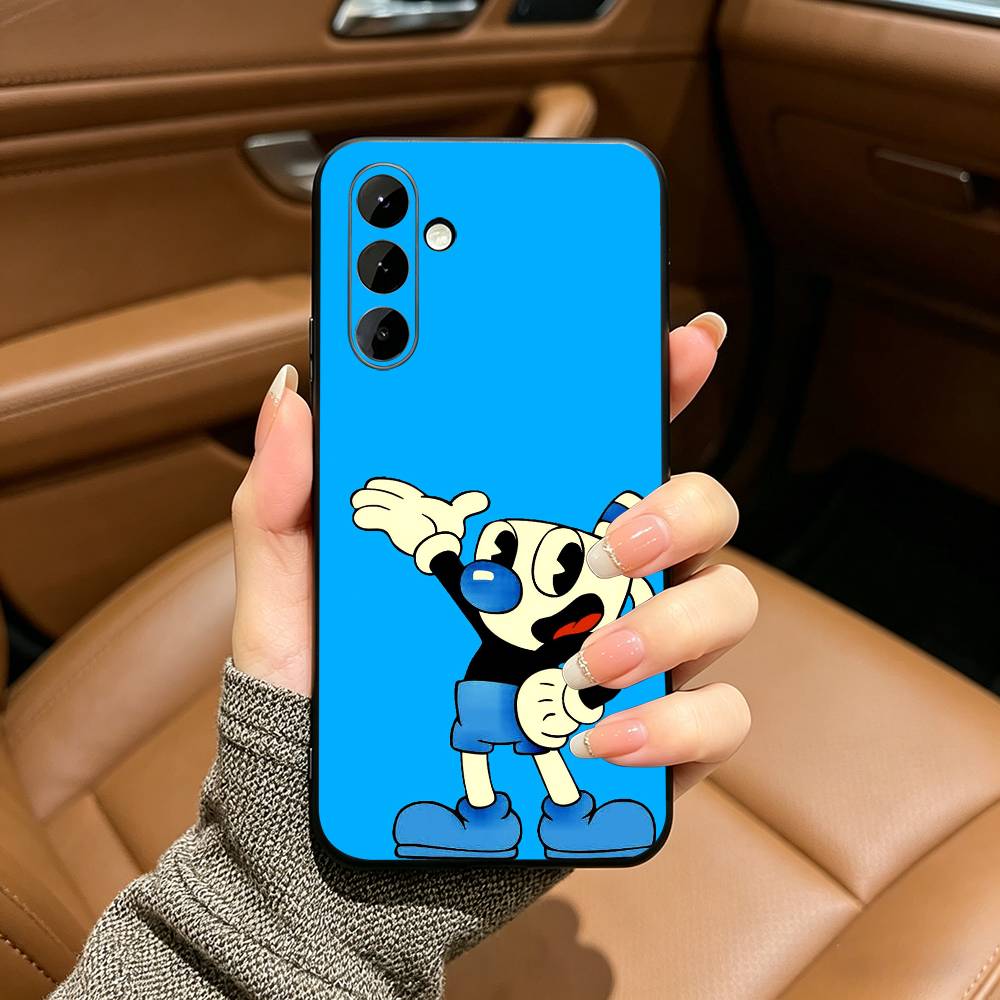 Funda de Teléfono Linda de CupHead y MugMan Para Samsung Galaxy A73,A71 A72,A70,A53,A52,A51,Funda Negra de Silicona Suave