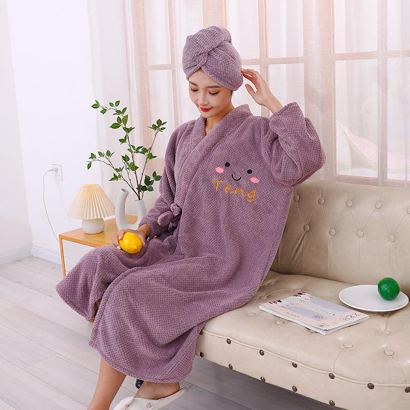 Winter Women's Bathrobes Bath Towels Coral Fleece Thickened Home Cross Tied Long Sleeved Bath Skirts
