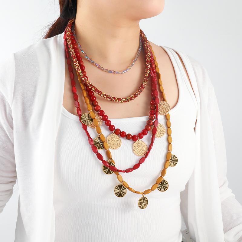 

Bohemia Vintage Multi-Layer Beaded Geometric Screw Thread Pendant Necklaces For Women Jewelry Necklace Accessories Gift ONESIZE
