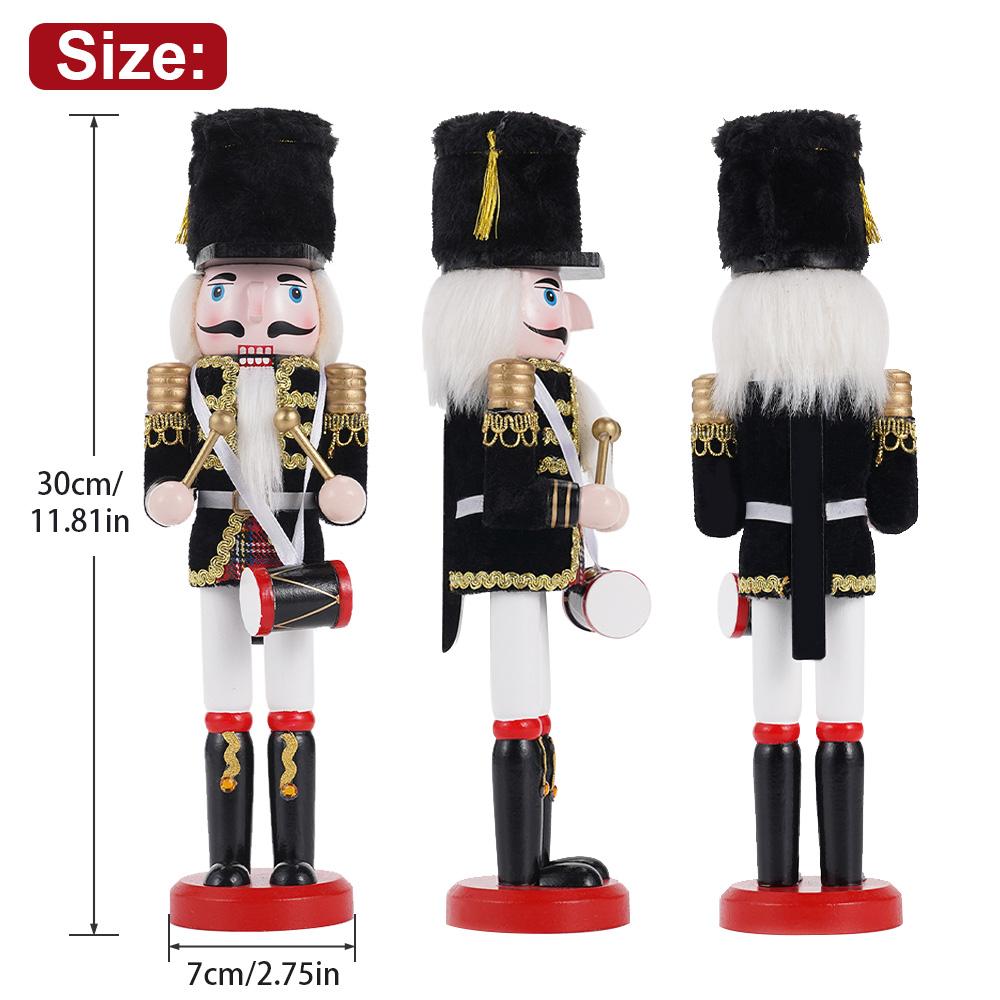 30CM Christmas Nutcracker Set Wooden Nutcracker Ornament Soldier Figure Handcraft Doll Home Office Desktop Xmas Decoration Gift