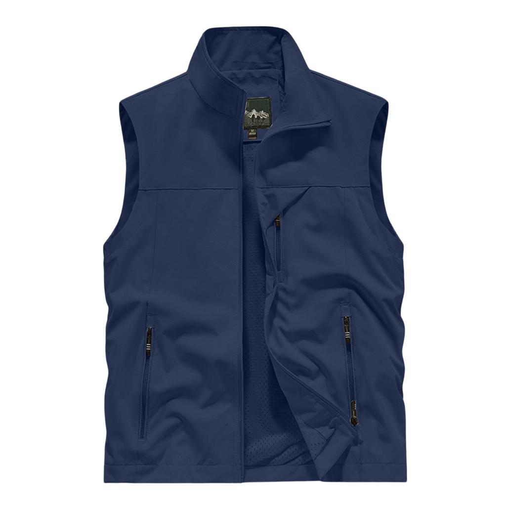 Men's Summer Multi-Functional Pocket Fishing And Hiking Vest: Lightweight Sleeveless Stand-Up Collar Jacket