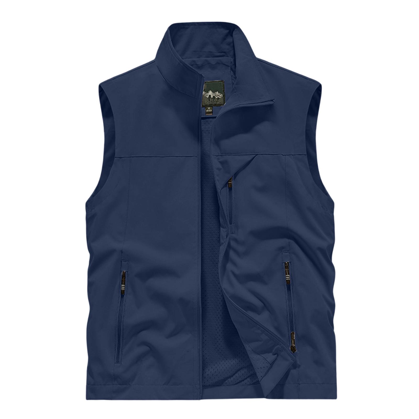 

Men s Summer Multi-Functional Pocket Fishing And Hiking Vest: Lightweight Sleeveless Stand-Up Collar Jacket M