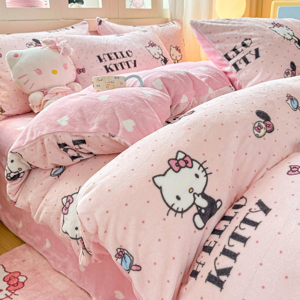 Children'S Thickened Milk Fleece Bed Four-Piece Warm Coral Fleece Fleece Quilt Cover Student Bedding