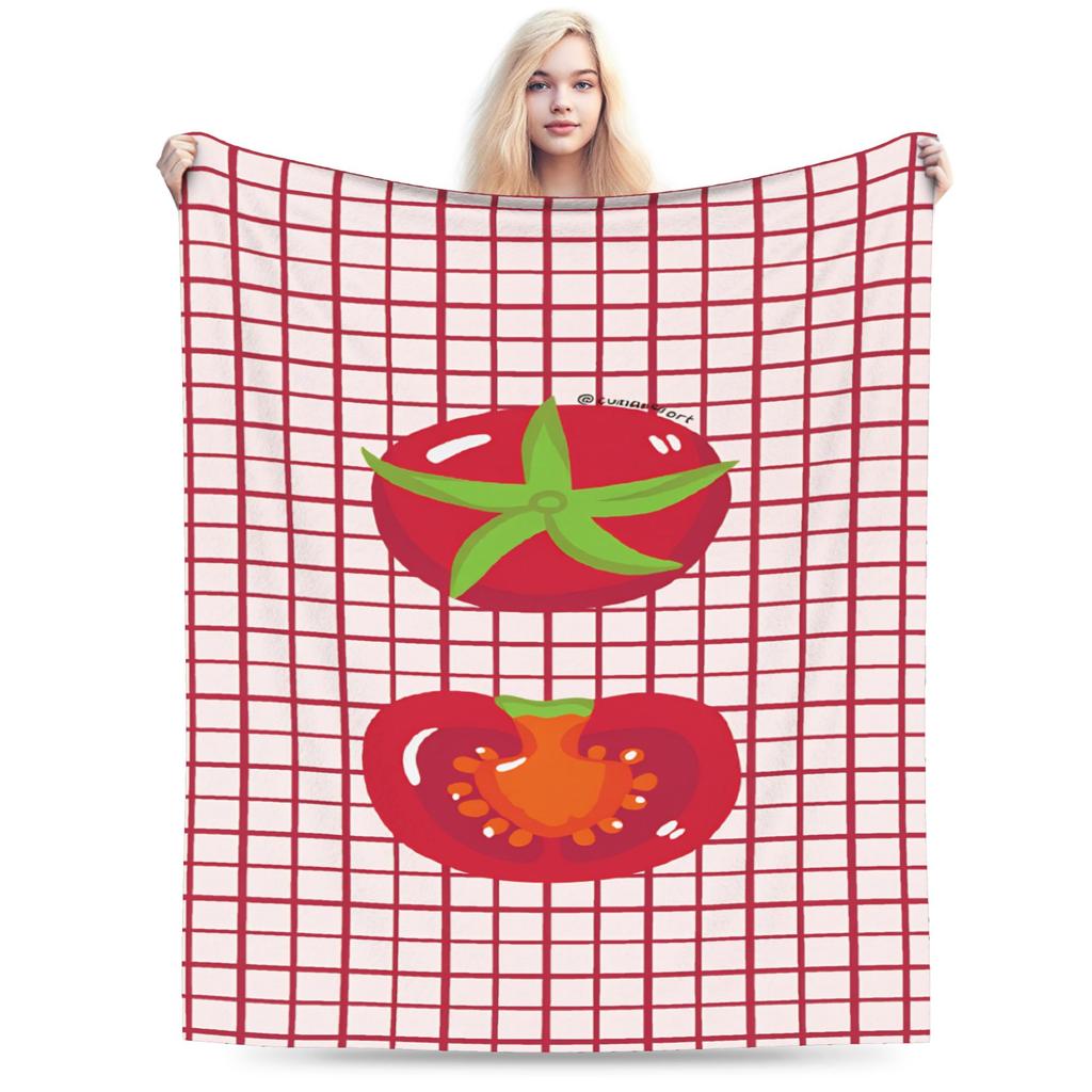 Tomato - Red Background Throw Blanket Soft Comfy Novelty Blanket For Living Room Plane Travel Flannel Bedspread Bed Cover