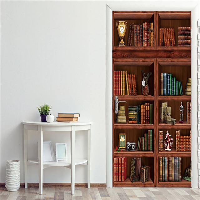 

3D винтажные дверные наклейки на книжную полку, книжный шкаф для библиотеки, дома, спальни, обои, наклейка, съемный водонепроницаемый самоклеящийся плакат, фреска 90x200cm