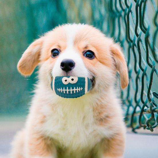 Creative Vibrant Color Squeaky Dog Pete Ball Cartoon Latex Smile Pattern Rugby Dog Toy Bite Resistant Soft Bouncy Grinding Ball Toy
