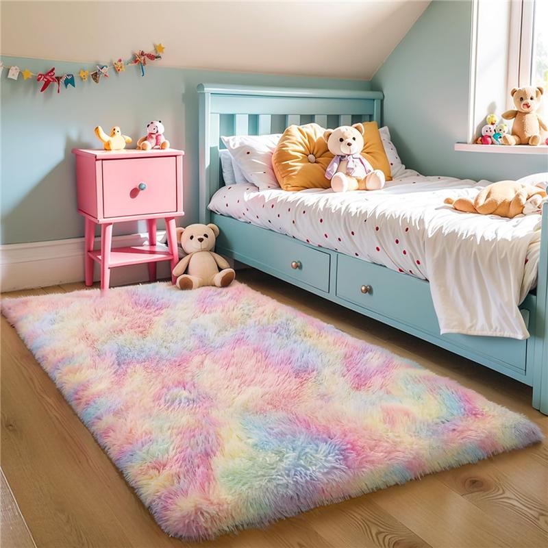 Ultramykt Områdeteppe, Sklisikkert Fluffy Tie-Dye Lysgrått Plysj Innendørs Fuzzy Fuskepels Tepper til Stue Soverom Teppe Barn
