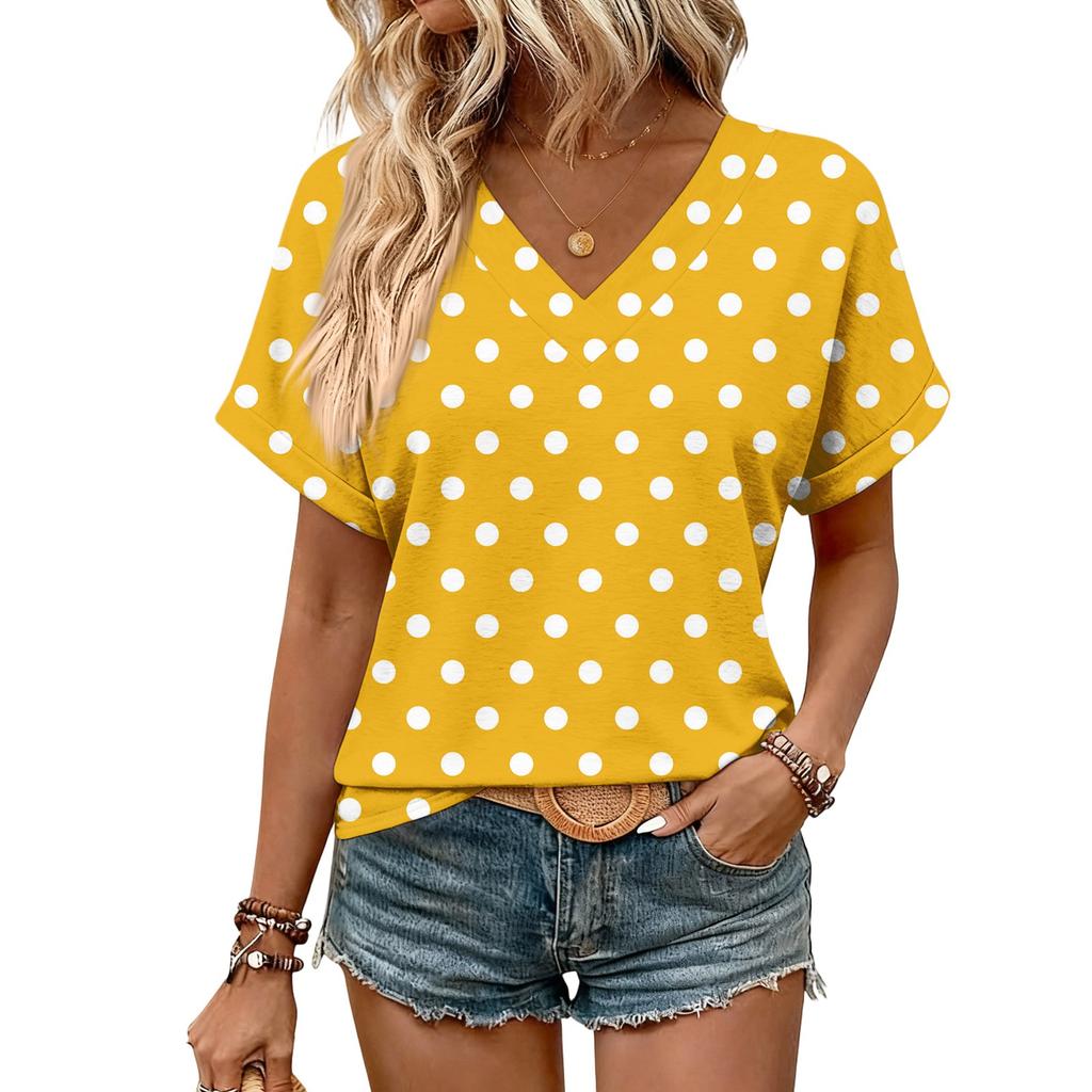 Dámské letní topy s krátkým rukávem a výstřihem do V, ležérní i elegantní, letní halenky, tuniky