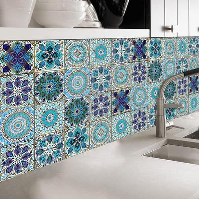 Tile Stickers Wall Decor Moroccan Bohemian Stickers Bathroom Kitchen Wall Decals Waterproof PVC Decor Self-Adhesive Tile Decals
