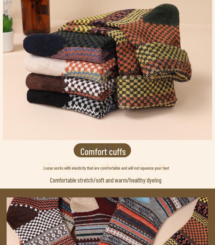 Șosete Groase Retro cu Totem Tribal pentru Bărbați - 5-10 Perechi, Tub Mediu, Călduroase pentru Toamnă/Iarnă.