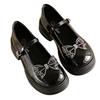French Bow Round Head Thick Sole Color Matching Small Leather Shoes Women's 2025 Autumn New Pearl One-word Buckle Mary Jane Shoes
