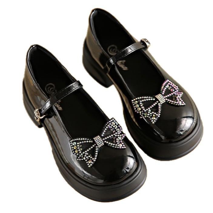 French Bow Round Head Thick Sole Color Matching Small Leather Shoes Women's 2025 Autumn New Pearl One-word Buckle Mary Jane Shoes