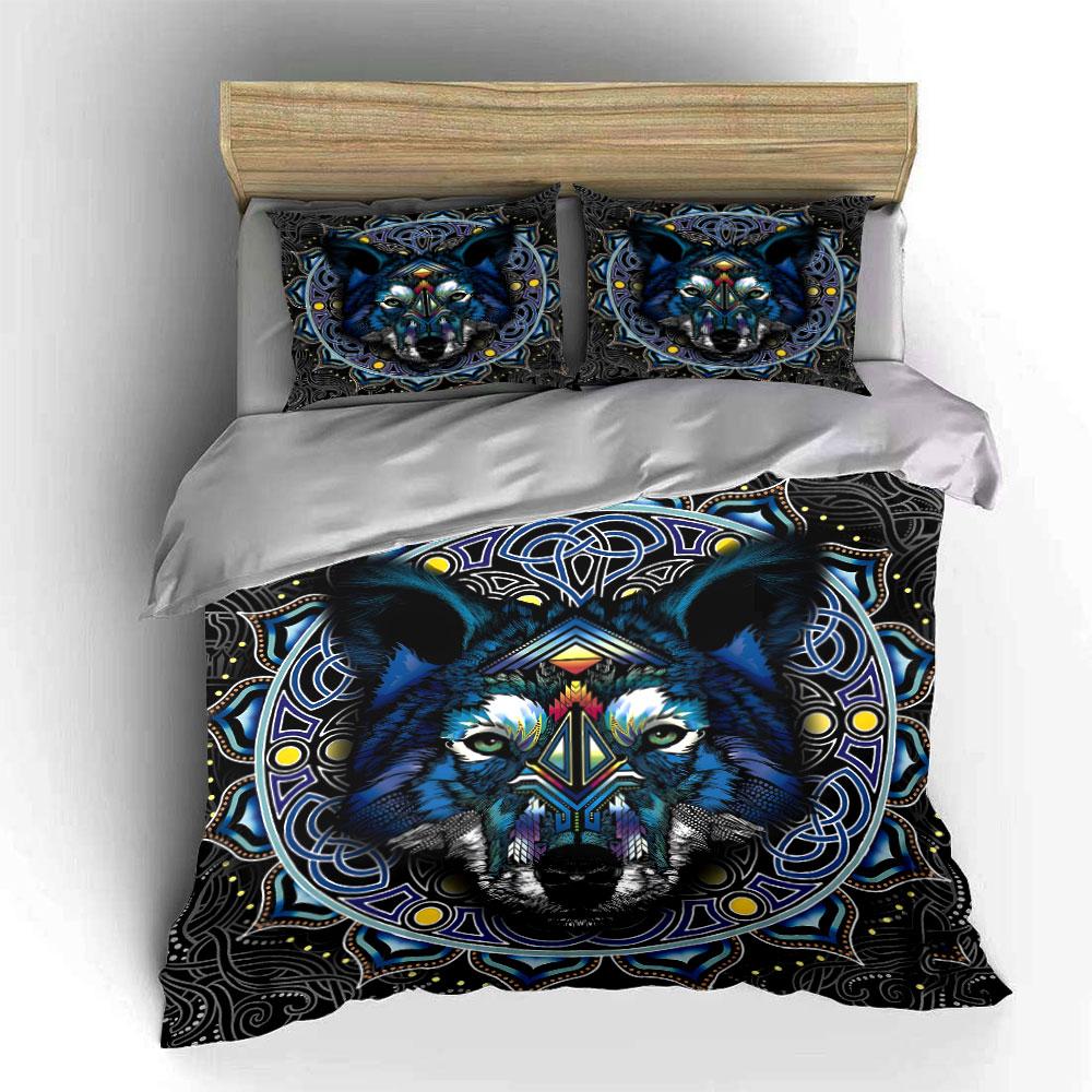 Geometric Wolf Design Three-Piece Set  Exquisite three-piece bedding set gift for kids and adults 135x200cm