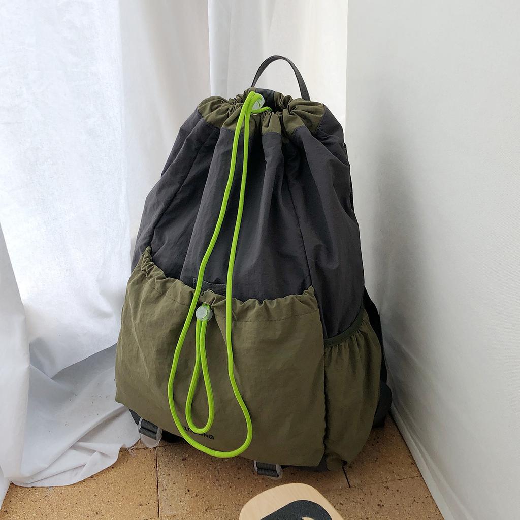 Schoolbag New Casual Backpack Drawstring Beam Contrasting Color Versatile Large Capacity Outdoor Mountaineering Hiking Backpack