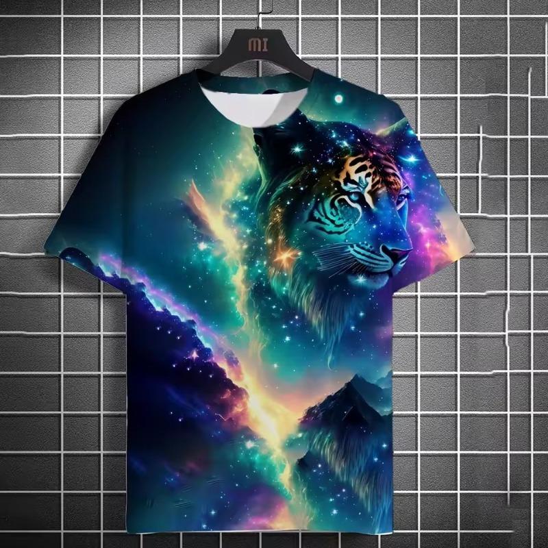 Animal Men's T-shirt 3d Tiger Print Men's Tops Casual Short Sleeve Simple T-shirt Summer Round Neck T-shirt Men's Ultra Clothing
