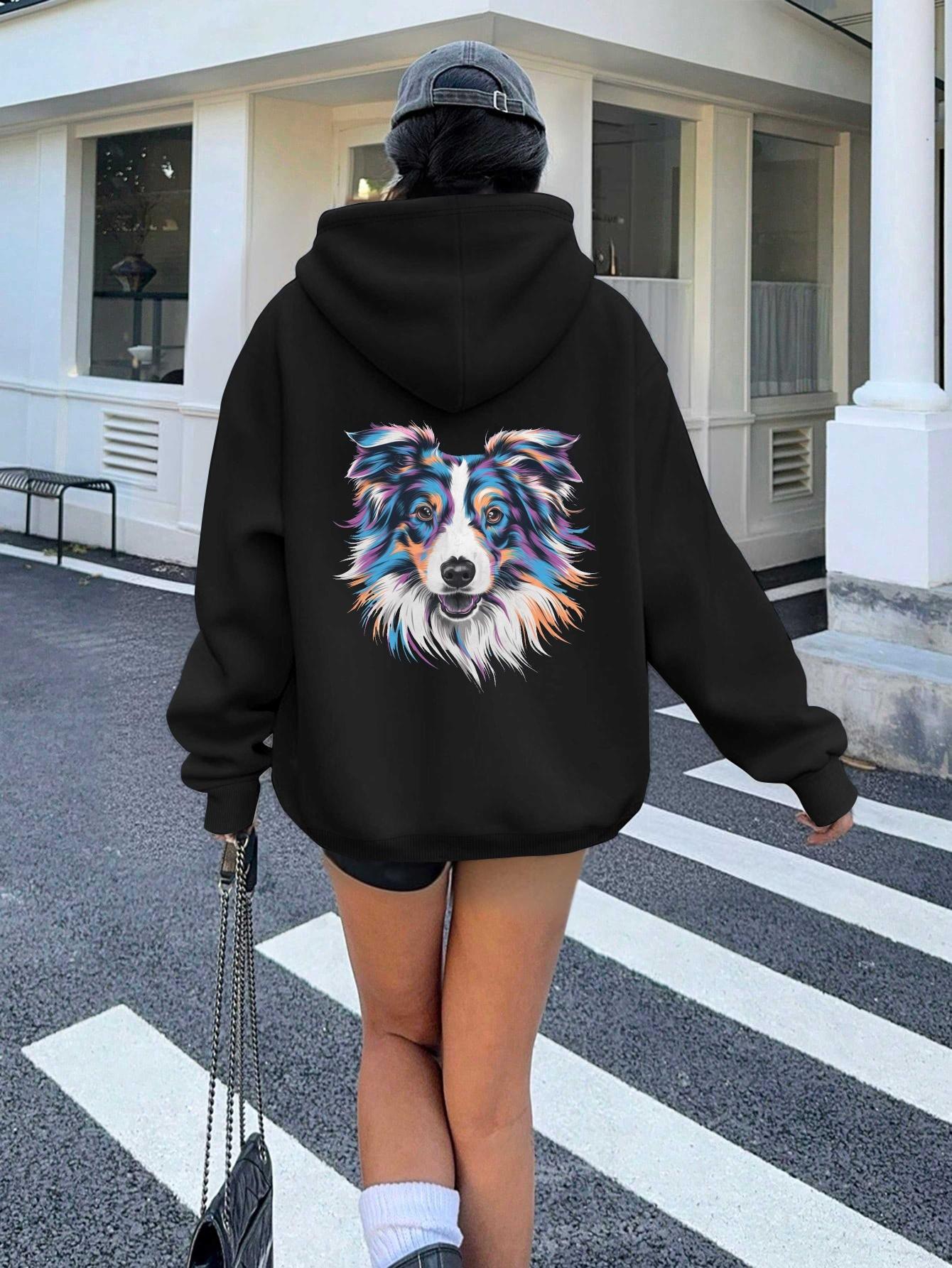 

stylized border collie design women s hoodies XXL чёрный