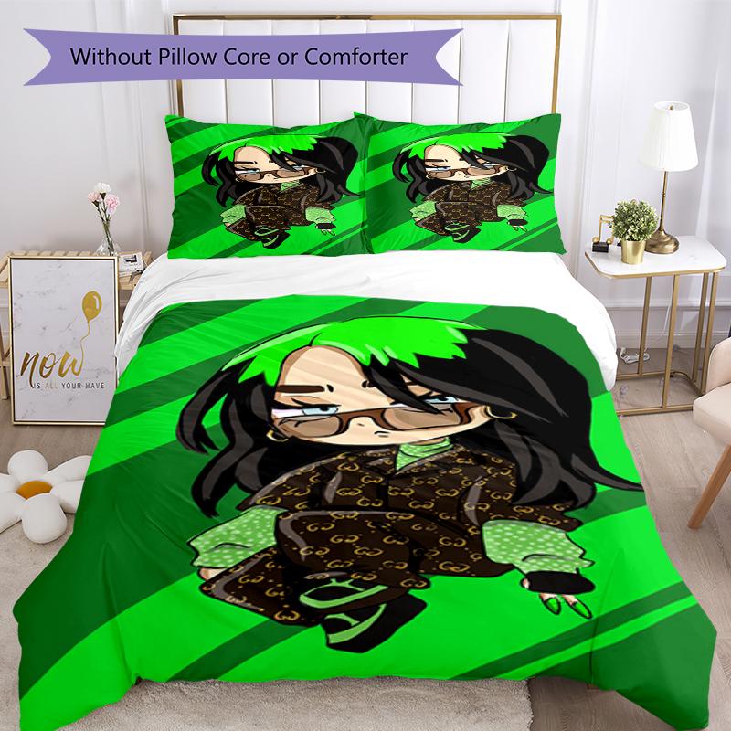 3pcs Billie Eilish Bedding Set Duvet Cover Closure Includes 1 Duvet Cover & 2 Pillowcases, Soft and Comfortable for All Seasons.