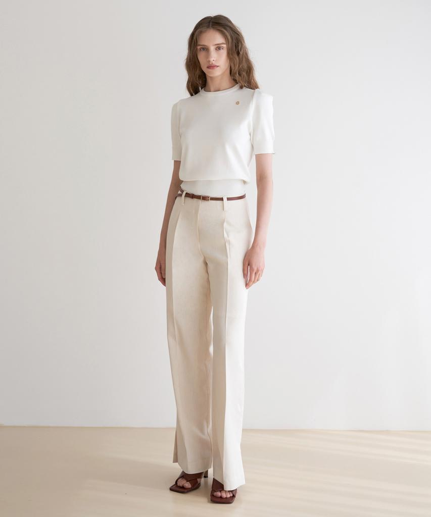 Illoje Wide One-Button Slit Pants (Ivory)