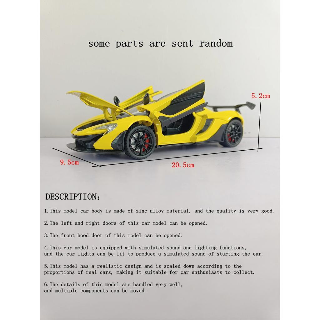 1/24 Simulation McLaren P1 Alloy Model Car Doors and Hood Can Be Opened Has Sound and Lighting Functions Rich In Details