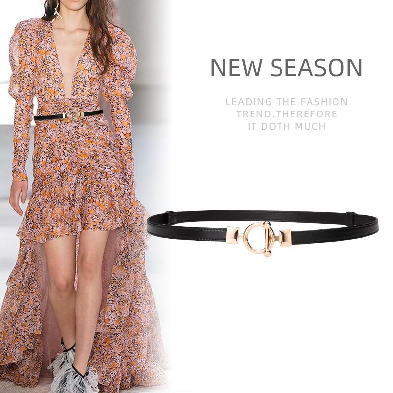 Slim Belt Women's Adjustable Leather Decorative Belt Versatile Dress Belt Women's Small Belt
