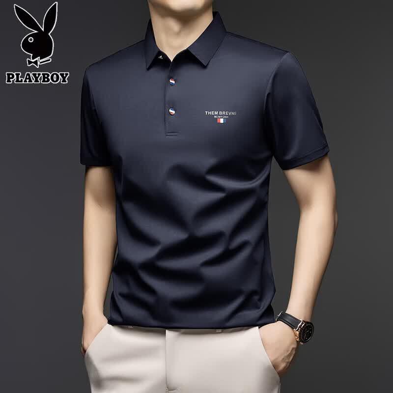PLAYBOY Men s Silk-Blend Ice Silk Polo Shirt L