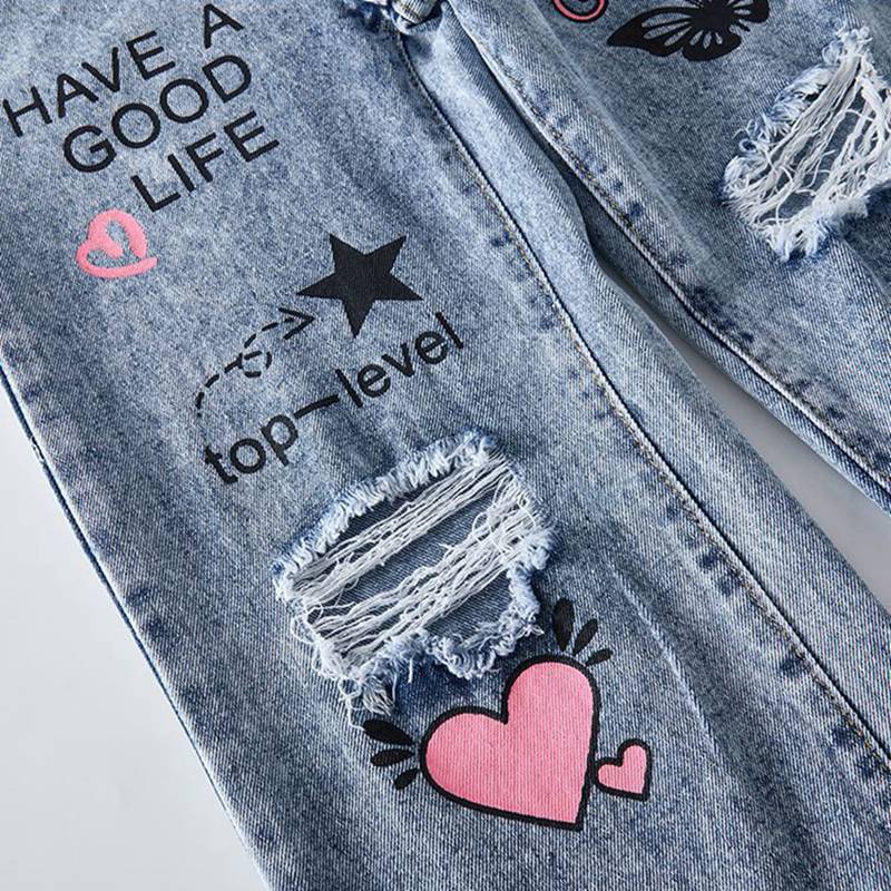 6-14 Years Kids Girls Denim Pants Ripped Jeans