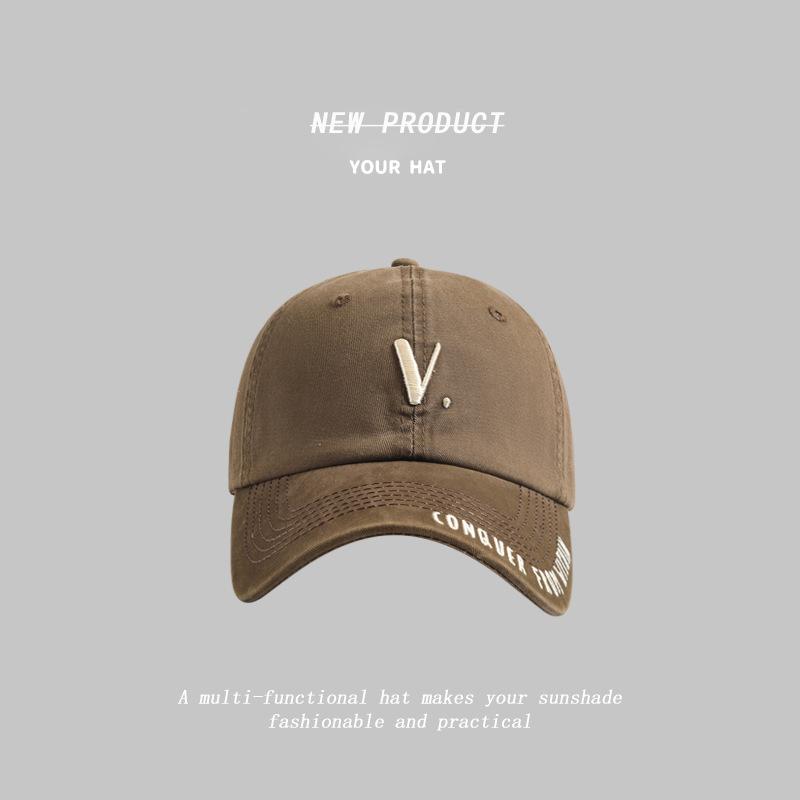 New V letter embroidered baseball cap women's wide brim versatile face small casual couple street racket cap