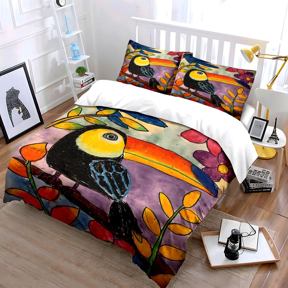Colorful Toucan and Foliage. Bedding Sets Duvet Cover Sets Duvet Covers Pillowcases(1 * Duvet Cover 2 * Pillowcases, Without Duvet Insert)