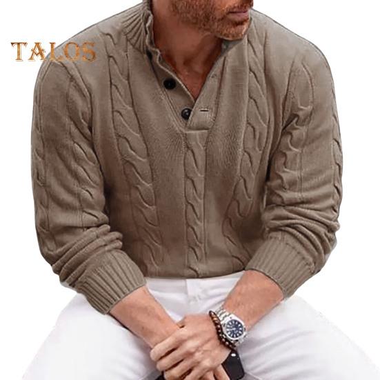 Fall Winter Men Sweater High Collar Neck Protection Buttons Knitted Thickened Pure Color Long Sleeves Pullover English Style Sweater