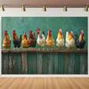 2D Vintage Farm Rooster Backdrop, Rustic Teal Background with Chickens Wall Decor Cloth