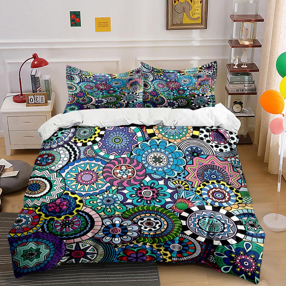 Colorful Mandala Three-Piece Set Decor Bedding Set With 1 Duvet Cover 2 Pillowcases Single Double King Queen, Gift