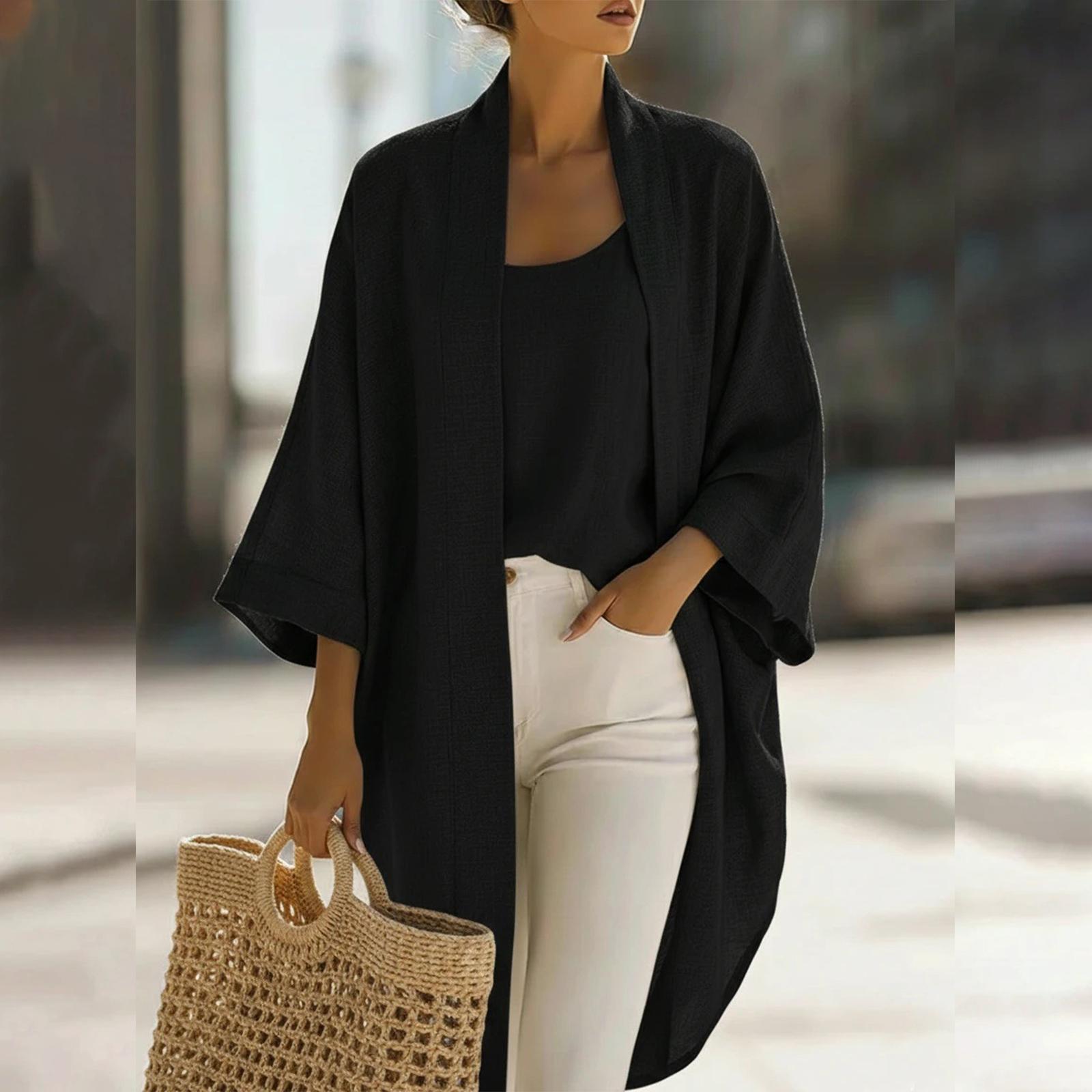 

Ladies Casual Temperament Cardigan T-shirt Versatile Casual Loose Two-piece Set L чёрный