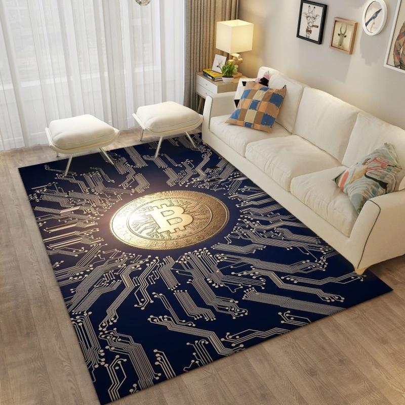 Bitcoin Carpet Bedroom Bedside Decor Rug Bitcoin 3d Floor Mat Large Cartoon Area Rug Living Room Creative Bitcoin Non-slip Mat
