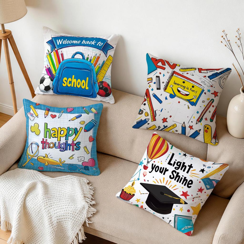 Pcs BacktoSchool Campus Themes Singlesided Printed Pillowcase Cushion Coversuitable For Living Roombedroomcar Decoration