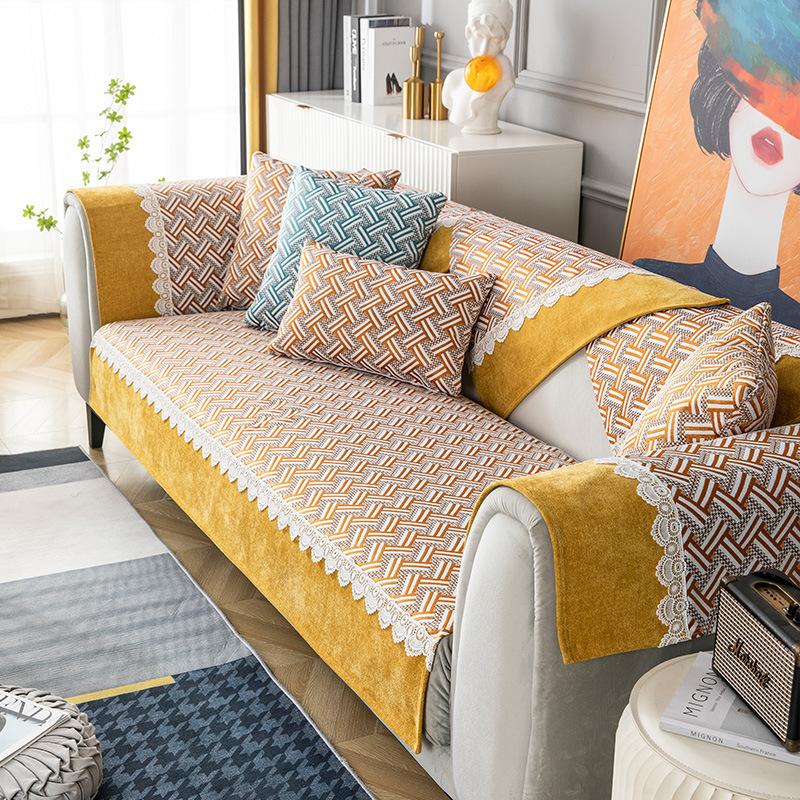 

Подушка для дивана, универсальная синельная подушка, универсальная нескользящая клетчатая подушка, универсальный комплект диванов для гостиной, украшение для дома, чехол 70x70cm