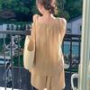 Korean Off-Shoulder Chiffon Top & Shorts Set, Women's Summer Petite Collection, Fresh & Airy Style