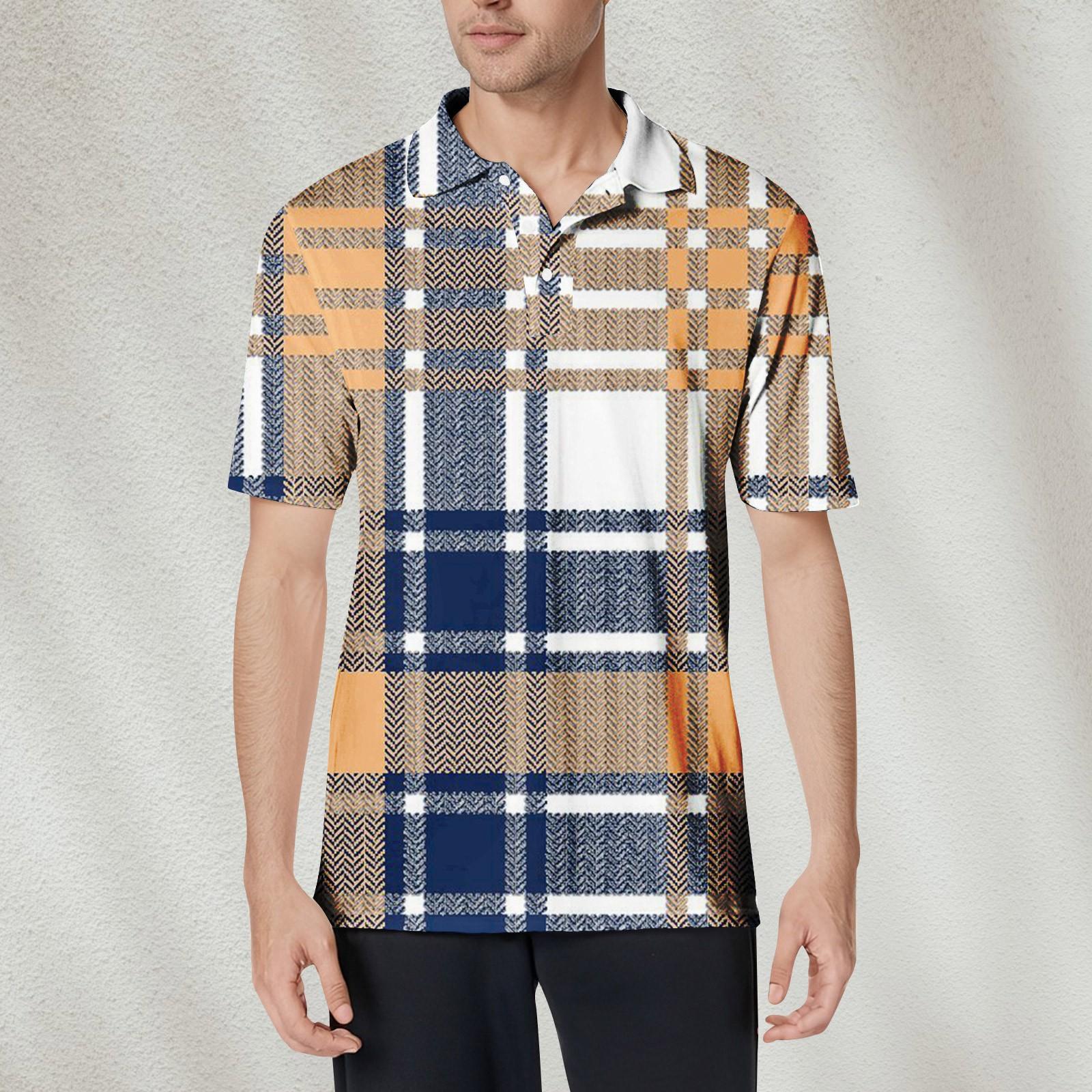 

Мужская рубашка с коротким рукавом и полосатым принтом из мягкого хлопкового воротника, влагоотводящая рубашка XXXL оранжевый