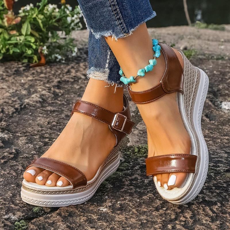 

Сандалии женские новая женская обувь лето рыбий носок пряжка на ремешке платформа-маффин повседневные сандалии в колледжском стиле 39 коричневый