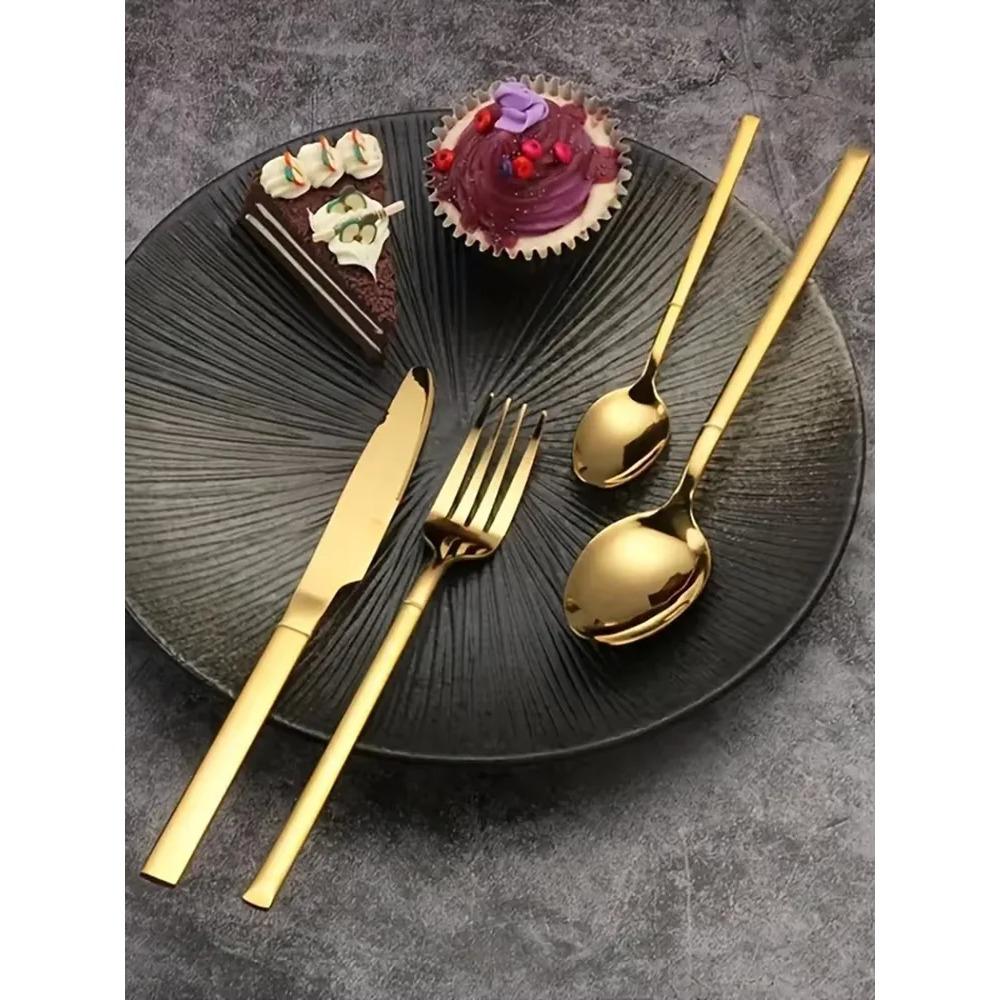 5/6/30pcs Household Stainless Steel Tableware Including Knife, Fork, Spoon, Dessert Spoon, Fruit Fork, Exquisite Dinner Tablewar