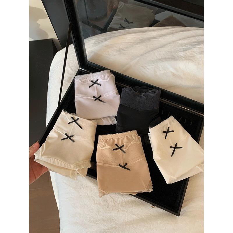 Women's Summer Ice Silk Light Breathable Pure Color Simple Seamless Midwaist Pure Cotton Crotch Briefs Underwear