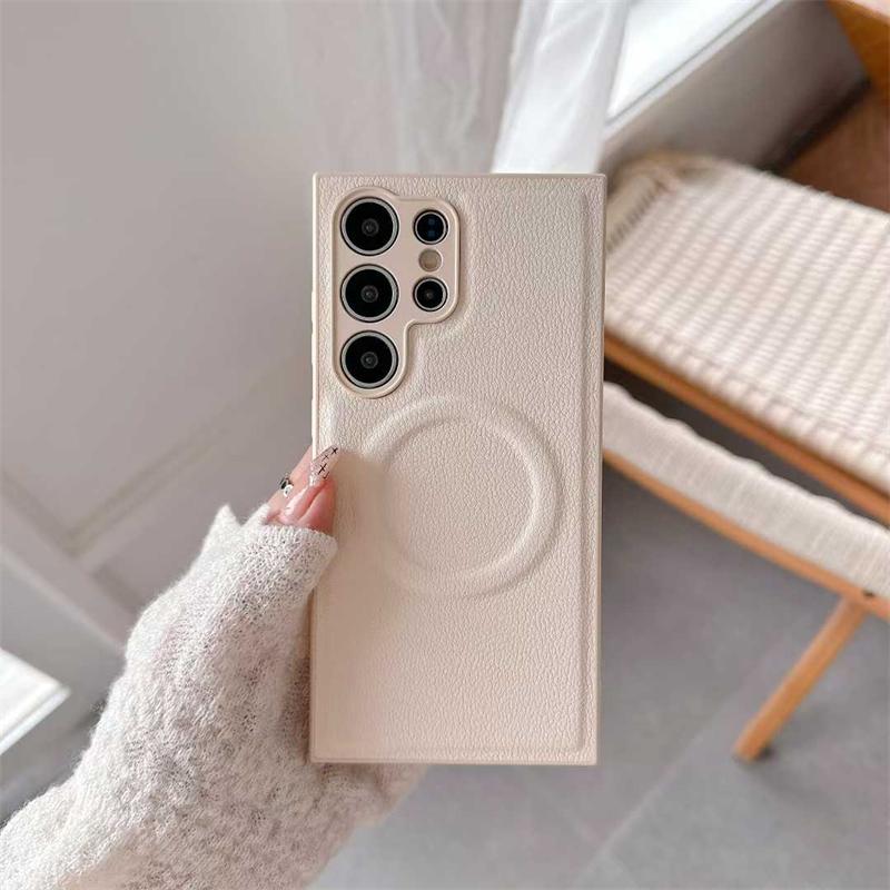 

Розкішний магнітний чохол з лічі шкіри для Samsung Galaxy S25 S24 S23 S22 Ultra Plus М який силіконовий протиударний чохол Samsung S23 Ultra білий