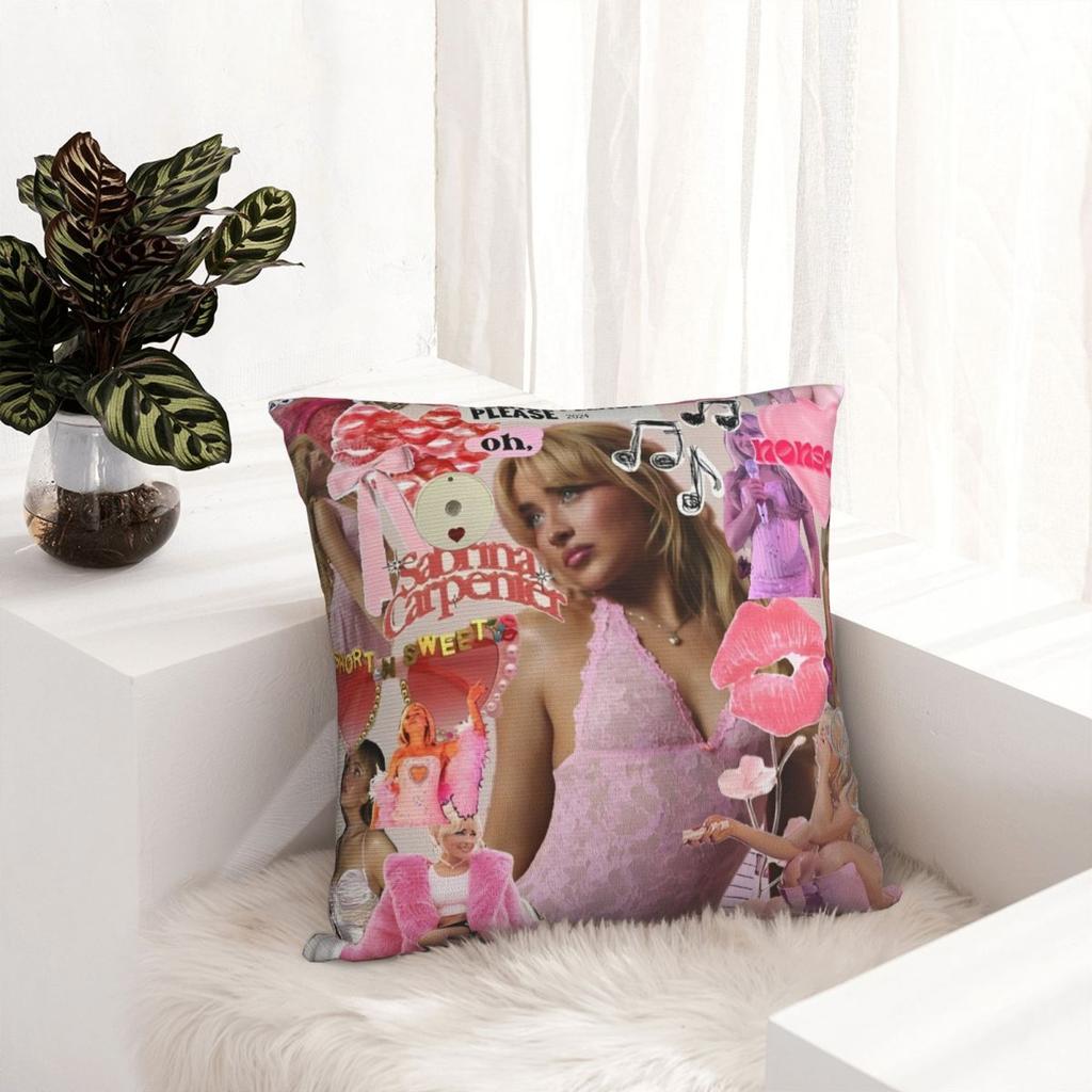 Singer Sabrina Carpenter Square Pillow Cases Pop Music Cushion Cover Vintage Zippered Decor Pillowcase For Home 45*45Cm