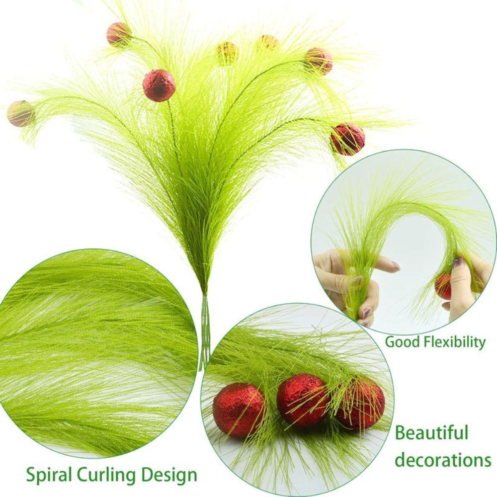 10pcs Artificial Simulation Green Plants Fake Pampas Grass Green Reed Decoration  Christmas