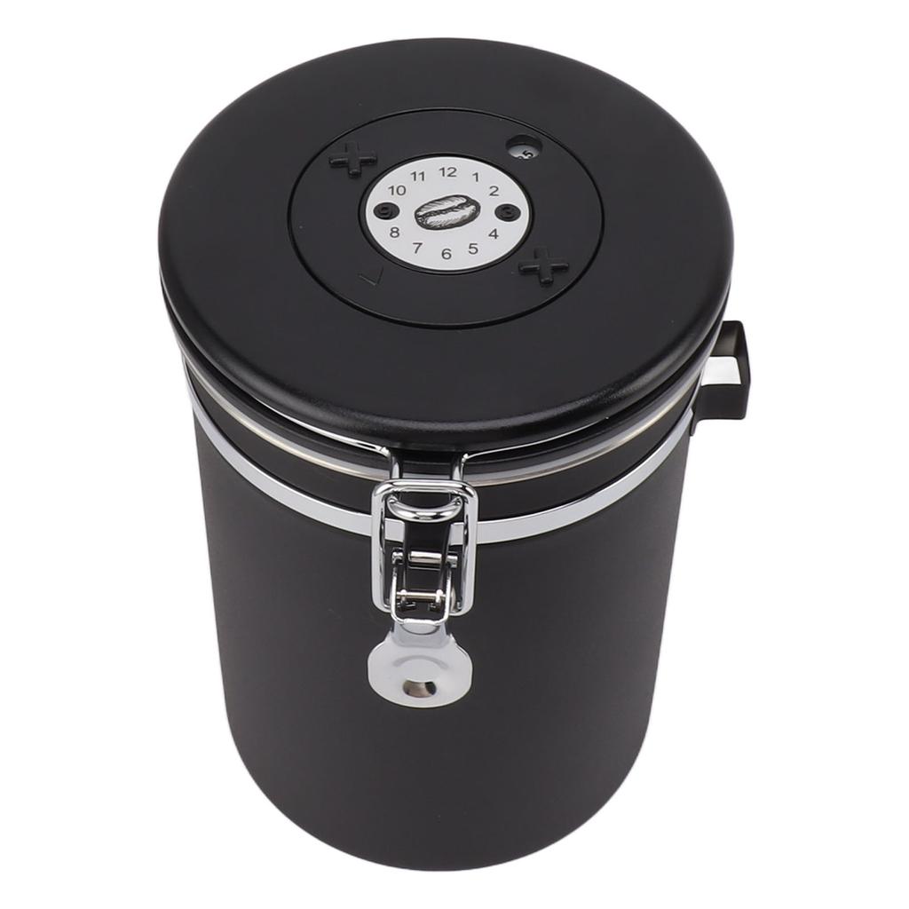 1.8L Coffee Sealed Container Stainless Steel Coffee Bean Storage Container with Spoon Black