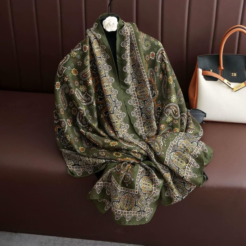 180X85Cm Retro Cashew Flower Scarf Women'S All-Season Cotton And Linen Feel Large Scarf Warm Sun Protection Neck Shawl Hijab