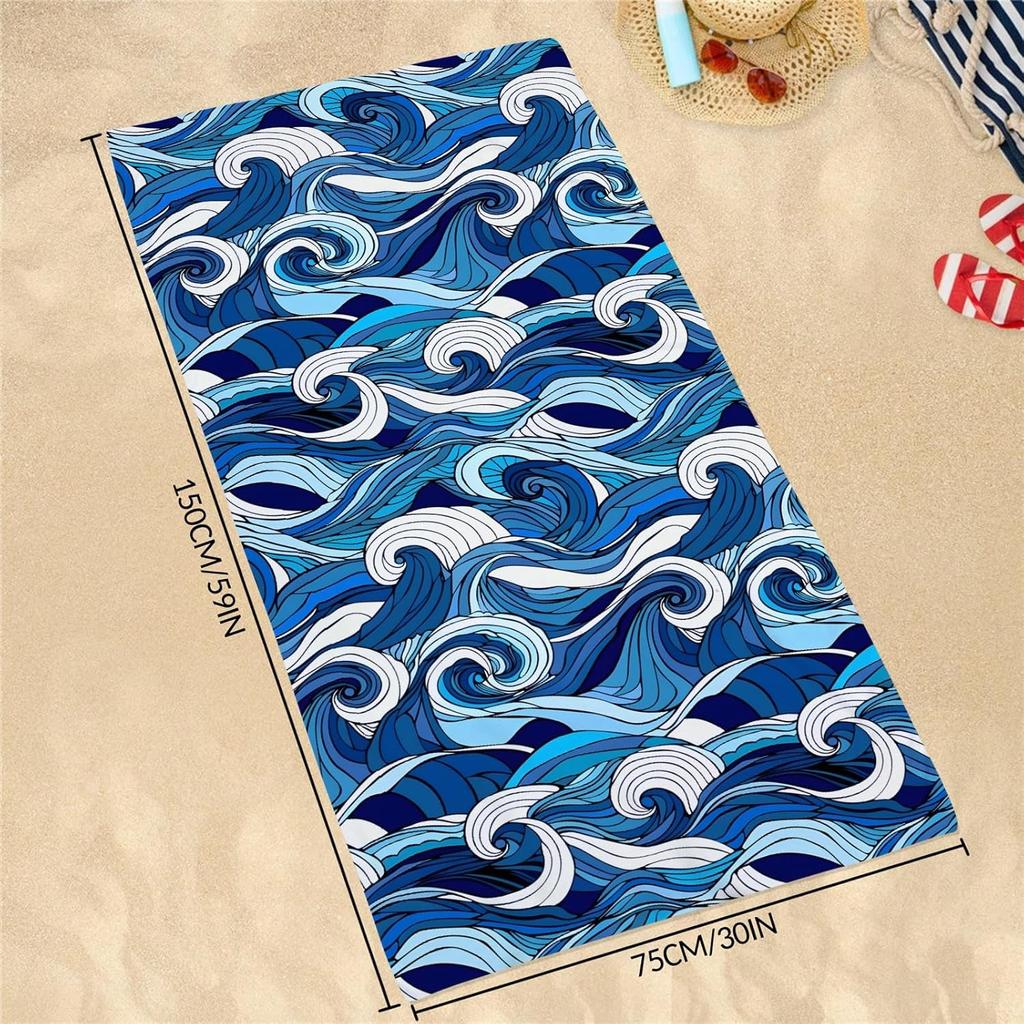 Summer Ocean Sea Waves Lightweight Quick Dry Microfiber Towel Blanket for Beach Pool Gym Swimming Bath, Travel Vacation Beach